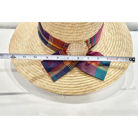 Wheat Natural Panama hat wide brim Straw large summer sun Rainbow Ribbon Accent - Picture 4 of 7